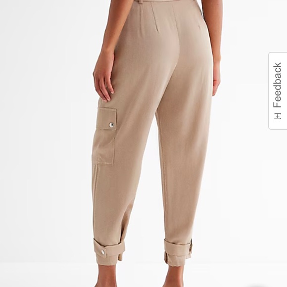Express Ladies Champagne Satin High Waisted Cargo Joggers NWT Size 14R - Picture 3 of 6